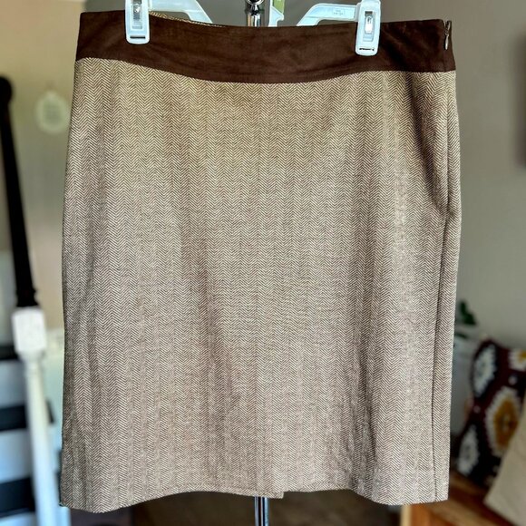 Issac Mizrahi for Target Brown / Tan Herringbone Knit Pencil Skirt Womens Sz 14 - Picture 2 of 8